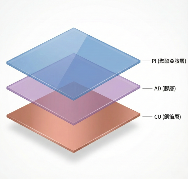 有膠系單面軟性銅箔基材 - 通過 UL 94 V-0 阻燃認證 兼具優異尺寸安定性、卓越可撓性與穩定電氣特性